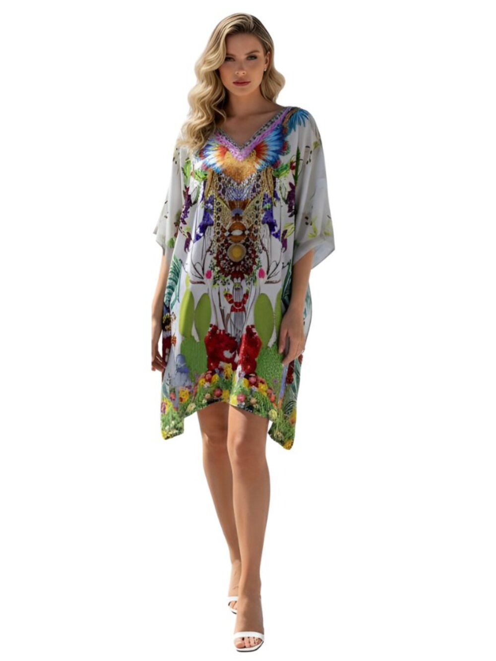 Gypsie Blu Multicolor Floral Print Kimono Tunic Dress – Plus Size 1X-3X